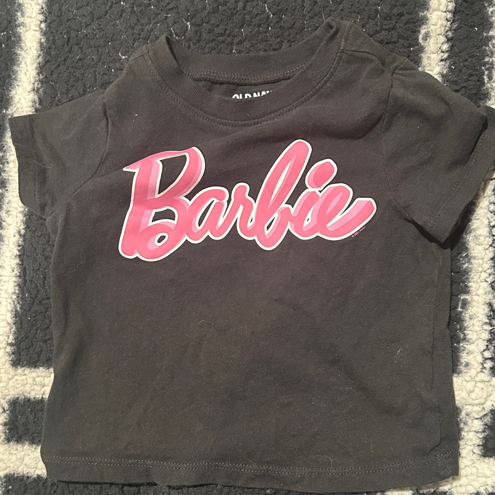 Old Navy Kids Black Tee with Pink Barbie Logo